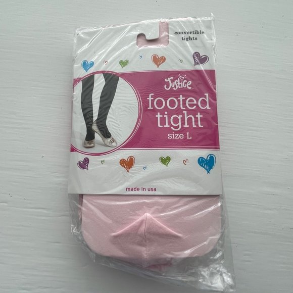 New Justice Footed Convertible Pink Ballet Dance Tights Size Large - Picture 1 of 8
